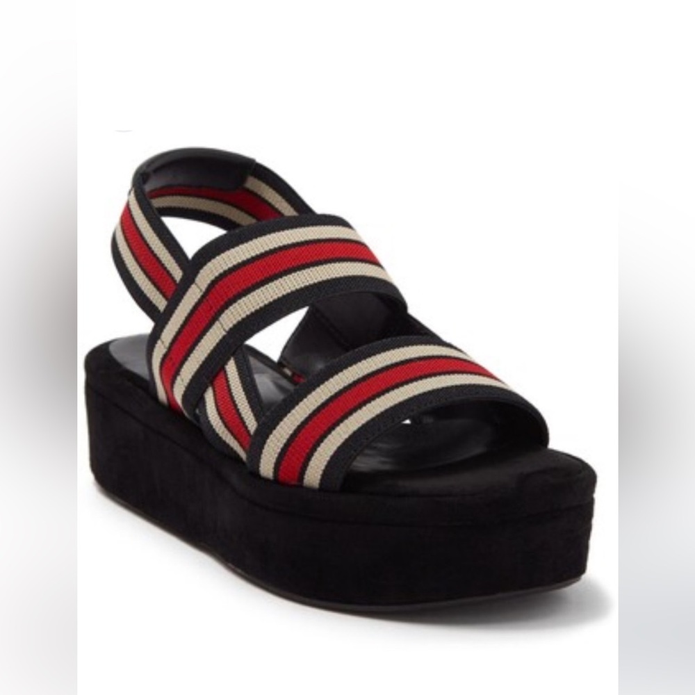 Golo Baird Elastic Strap Platform Sandal Sz 7 Black Red White Chunky Striped